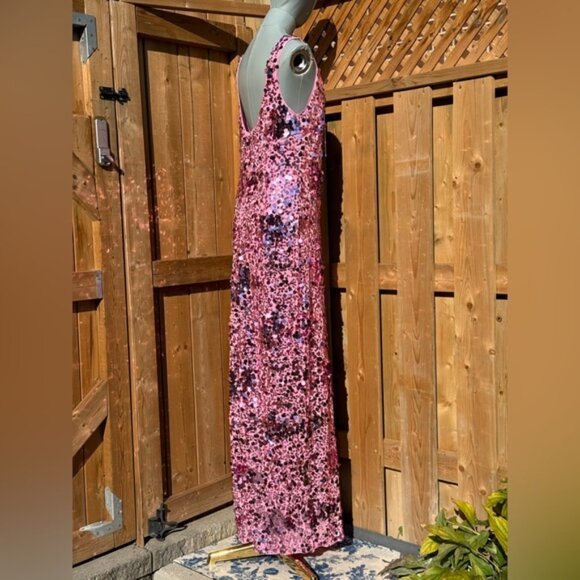 🆕 SIMKHAI 🧿 NWOT Bex Sequined Embellished Maxi Dress, Sorbet Pink - Sz US 12 - Picture 9 of 16